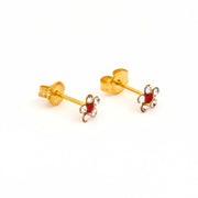 Daisy April Crystal -July Ruby 24K Pure Gold Plated Ear Studs For Kids